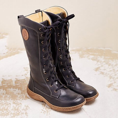 Knee High Leather Lace Up Flat Boots