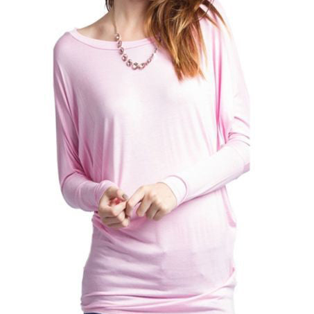 Scoop Pure Color Long Batwing Sleeves Loose Blouse