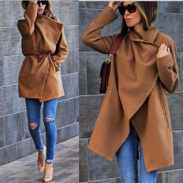 Solid Color Lapel Open Long Loose Coat