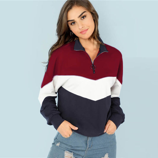 Zipper Up Colorblock Loose Hoodie