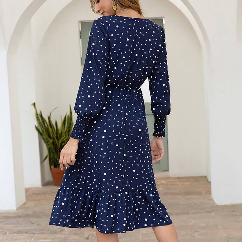 Polka Dots Empire Waist A Line Midi Dress