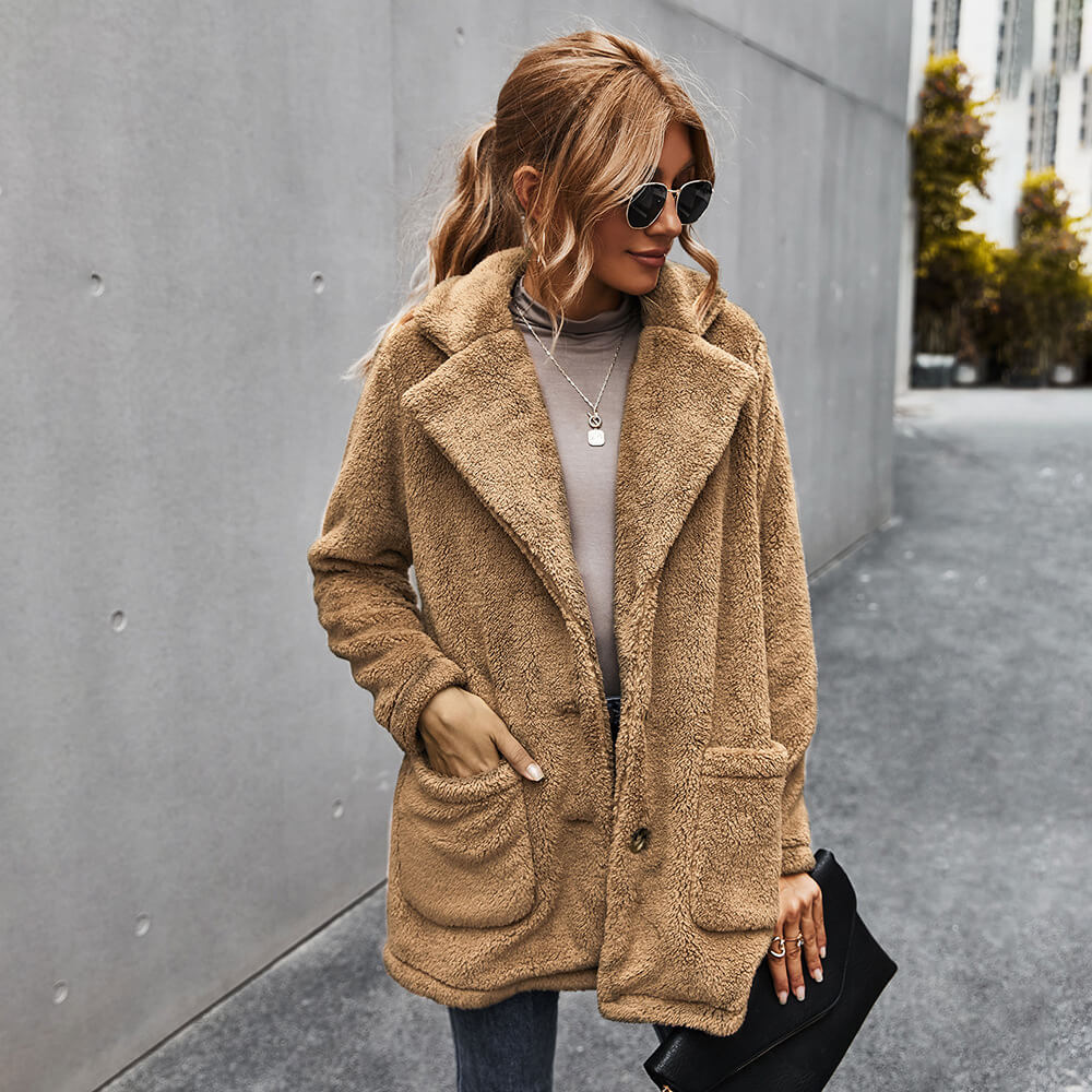 Fleece Lapel Warm Cardigan