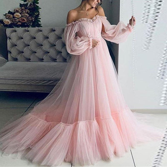 Off Shoulder Mesh Formal Dress