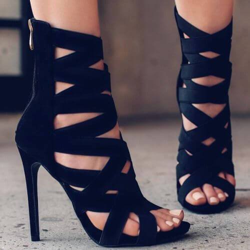 High Heel Peep Toe Zipper Cutout Sandals