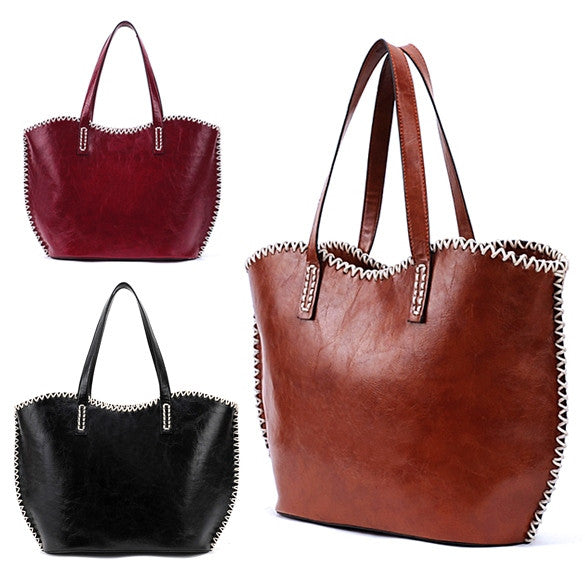 Women's Girls Fashion Western Pattern Plaited Side PU Leather Tote Bag Shoulder Bag Handbag