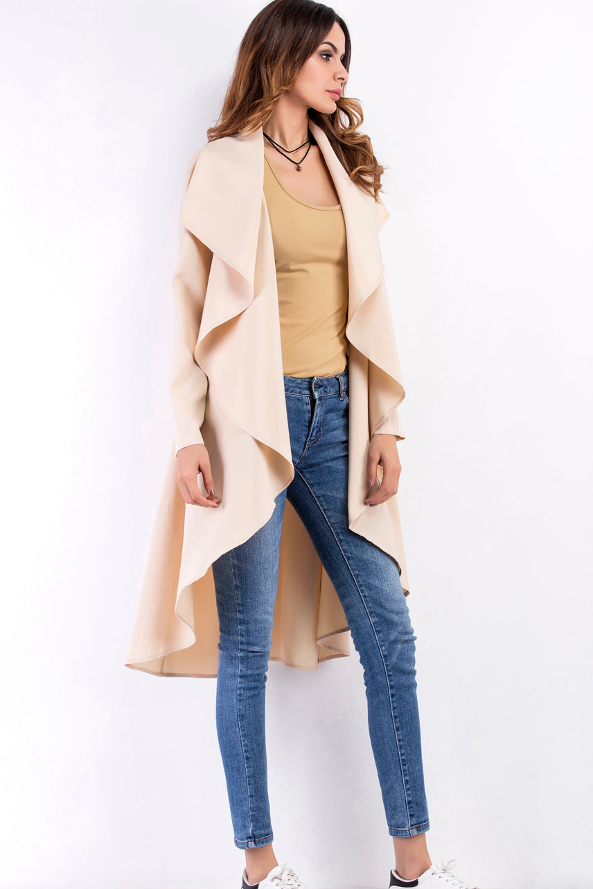 Ruffles Lapel Solid Color Long Irregular Coat