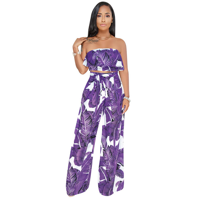 Strapless Crop Top Flower Print Pencil Pants Set