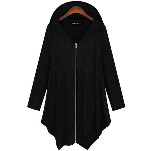 Zipper Asymmetric Large Cardigan Hooded Solid Color Hoodie - Meet Yours Fashion - 2