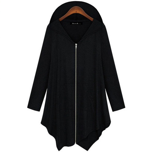 Zipper Asymmetric Large Cardigan Hooded Solid Color Hoodie