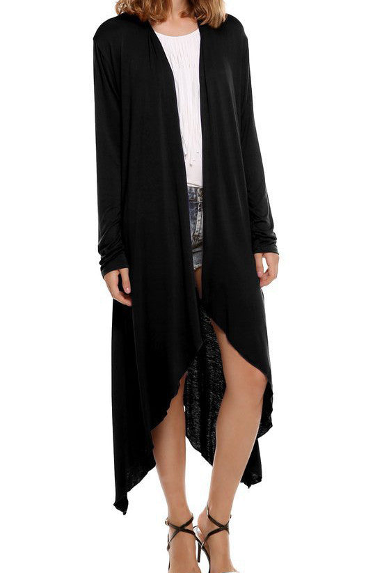 Pure Color Irregular Long Sleeves Scoop Long Cardigan