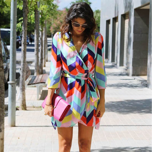 Multicolor A Line Wrap Short Dress