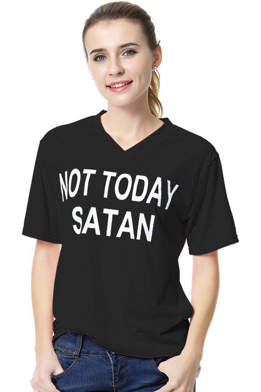 Letter Print V-neck Short Sleeves T-shirt