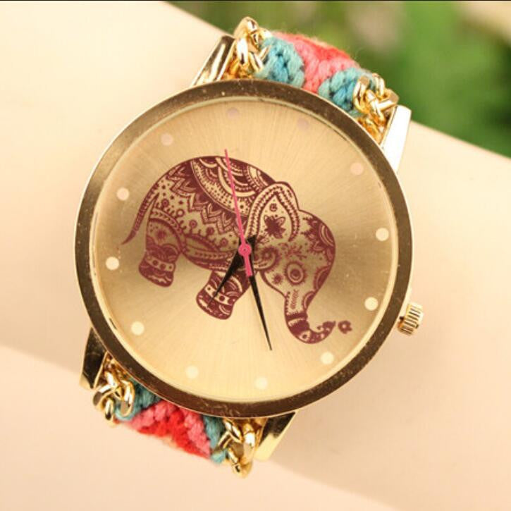 Wool Knitting Strap Elephant Print Watch