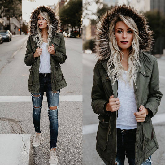 Faux Fur Big Pockets Long Slim Jacket Coat