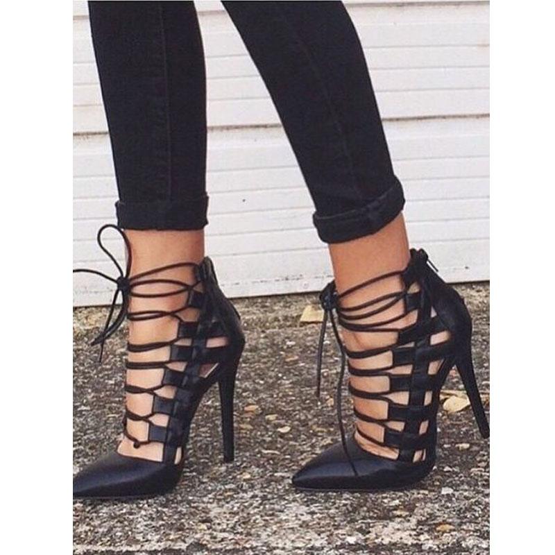 Sexy Suede Point Toe Cutout High Heels