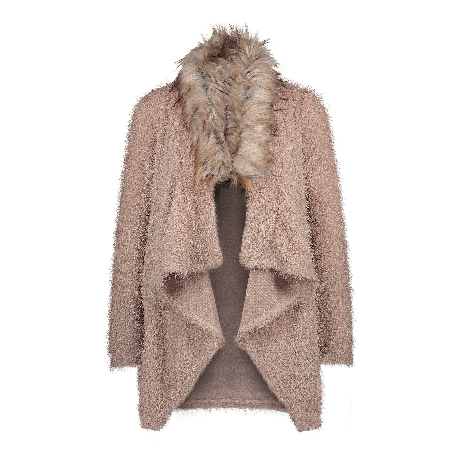 Faux Fur Collar Lapel Irregular Long Loose Coat Outwear