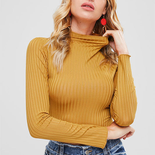 Turtleneck Fitted Ribbed Cropped Top