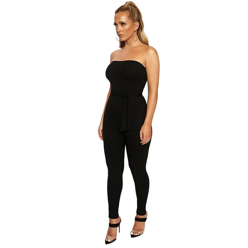 Sleeveless Strapless Bodycon Belt High Waist Skinny Jumpsuits