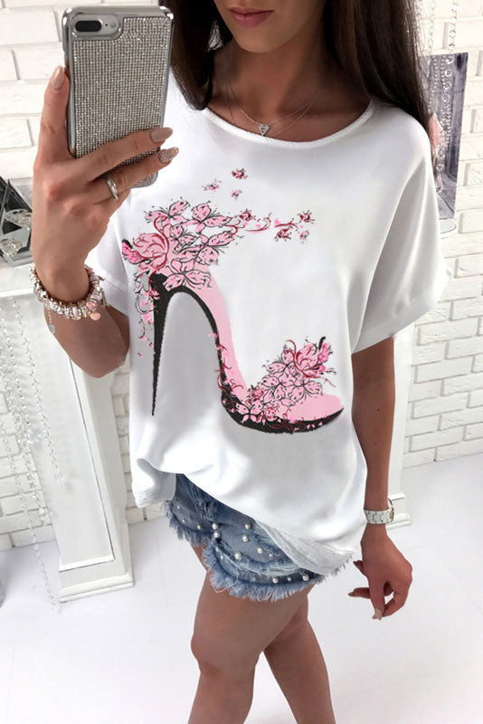 Print Batwing Scoop Loose T-shirt