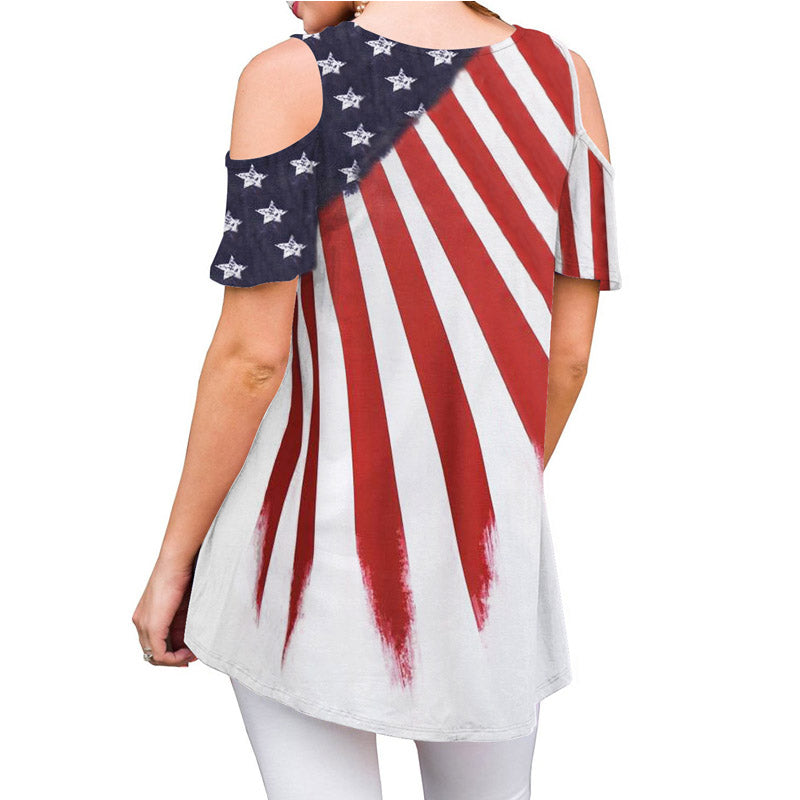 Casual Flag Print Cutout Short Sleeve Loose T-shirts