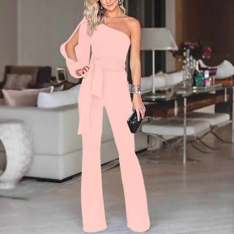 One Shoulder Bandage Split Sleeves Jumpsuits