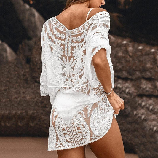 Half Sleeve Cover Up Lace Beach Dress