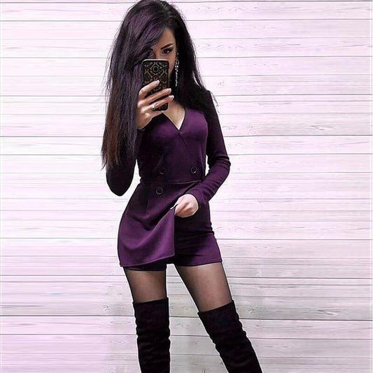 Bodycon Long Sleeves V Neck Buttton Plus Size Rompers