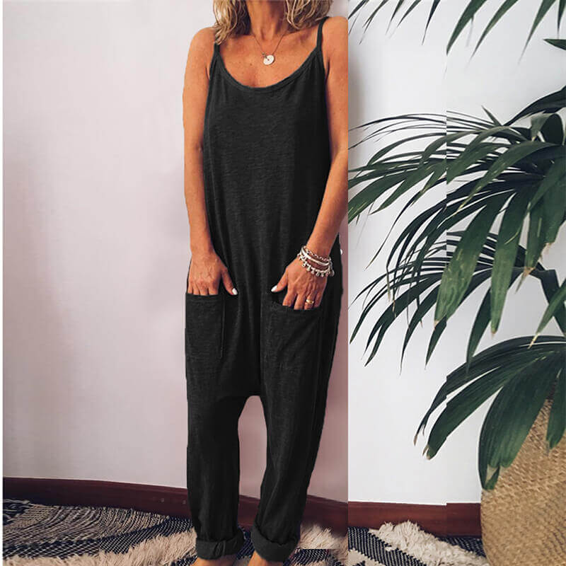 Solid Pocket Sling Loose Jumpsuit