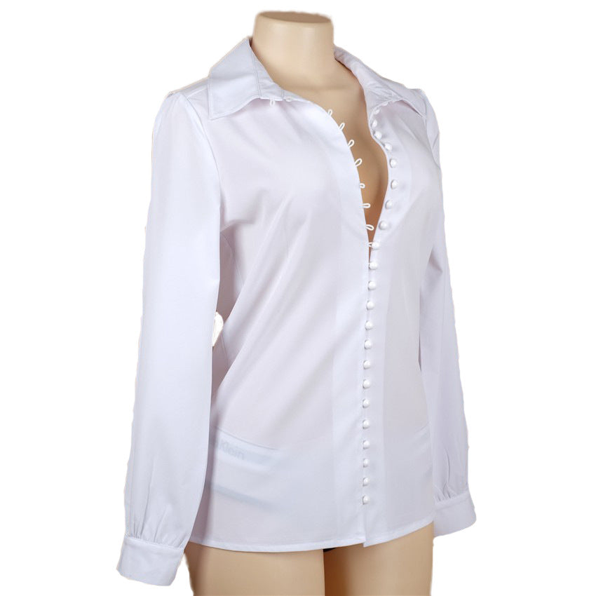 Lapel Collar Buttons Slim Pure Color Long Sleeves Blouse