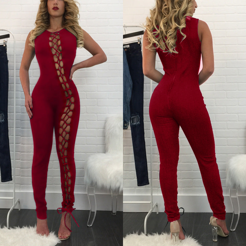 Sexy Hollow Out Long Sleeve Long Jumpsuit