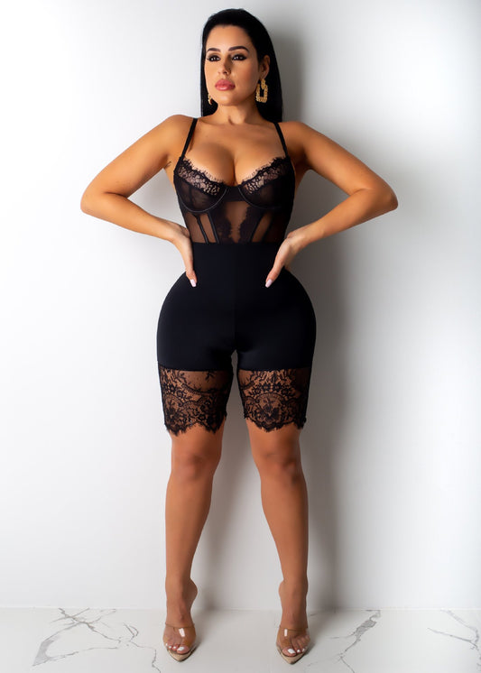 Suspender lace stitching Jumpsuit