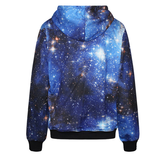 Galaxy Stars Print Drawstring Pocket Slim Hoodie