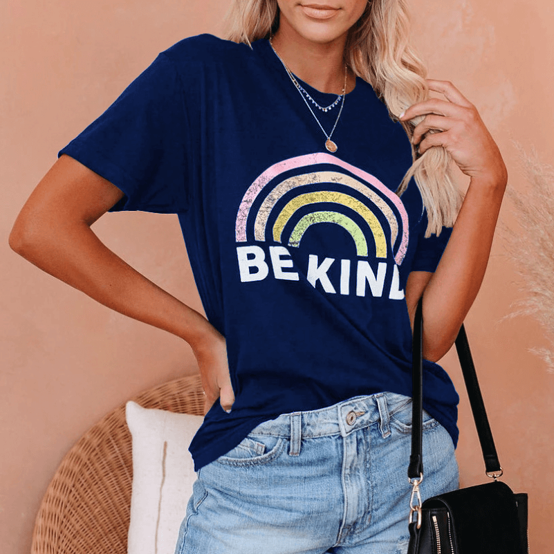 Casual Cotton Rainbow Print Loose T-shirts