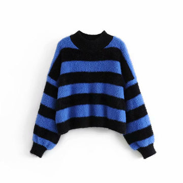 Striped Colorblock Mock Neck Sweater