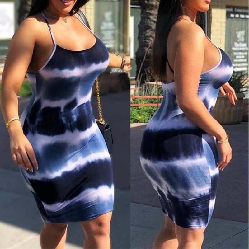 Low Cut Print Bodycon Sling Dress