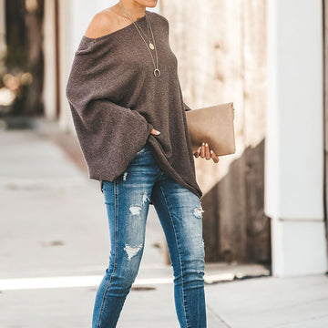 Oversized Boalt Neck Knit Batwing Sweater