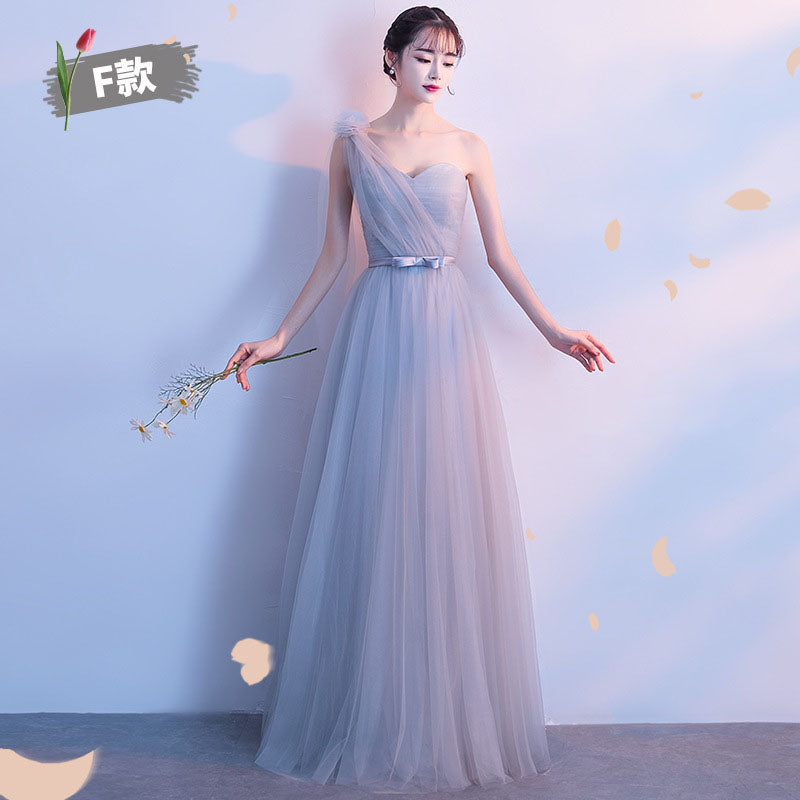 Gray Patchwork Mesh Bridemaid Dress