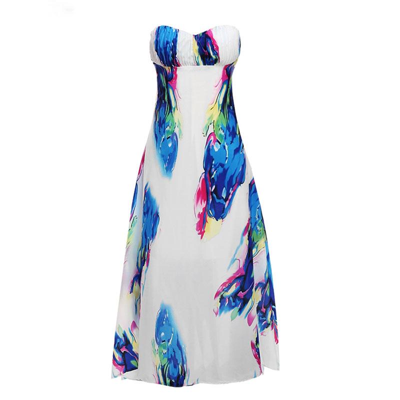 Ink?Floral?Empire?High?Waist?Strapless?Large?Hem?Long?Maxi?Dress