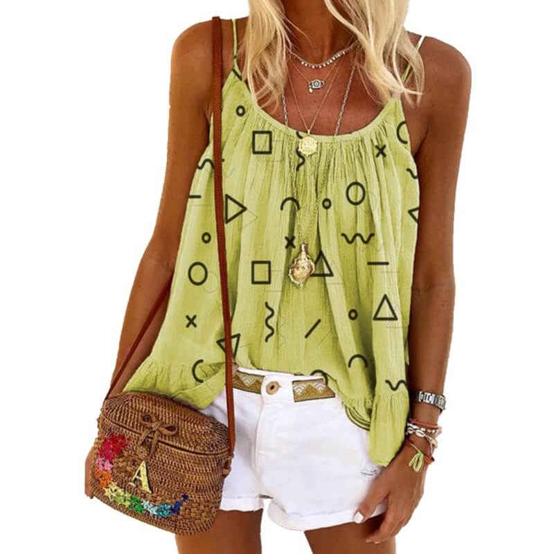 Summer Loose Print Spaghetti Strap Sleeveless T-shirts