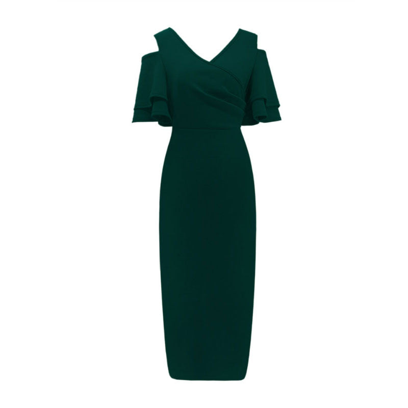 OL Cold Shoulder Slinky Midi Dress