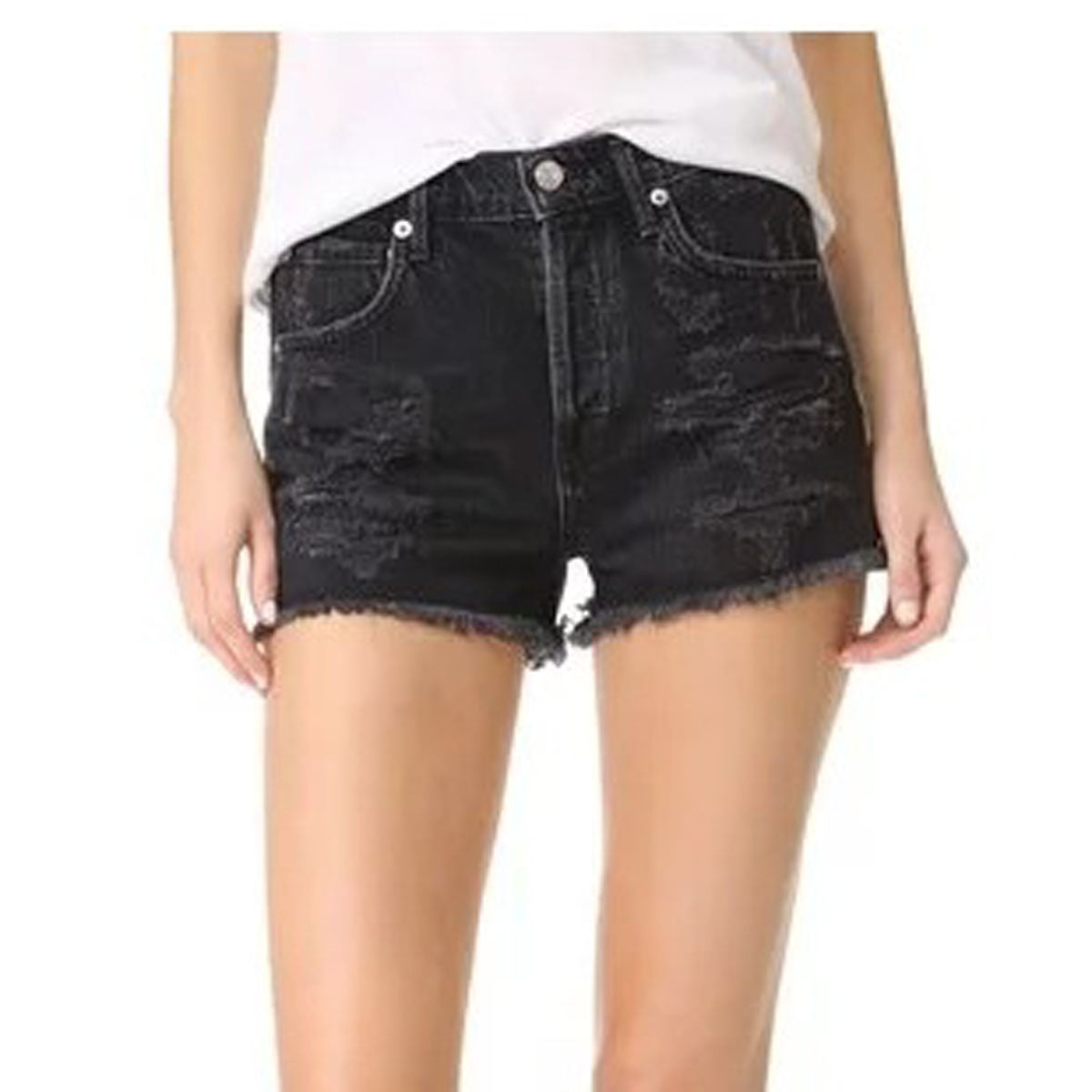 Retro Hole High Waist Denim Rough Slim Shorts