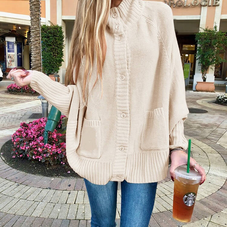 Mock Neck Batwing Sweater Cardigan Whth Pockets