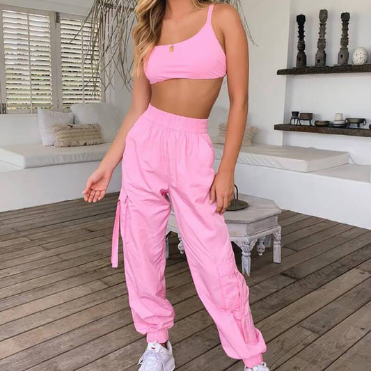 Sexy Spaghetti Strap Skinny Bandage Backless High Waist Two Pieces Set