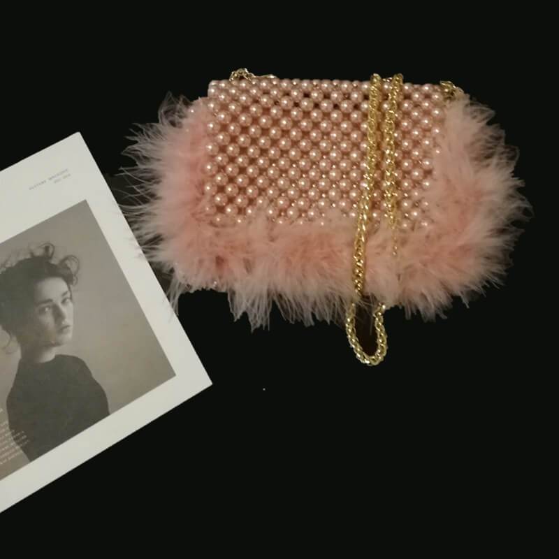 Cute Hadmade Customize Pearl Fur Crossbody Satchel Bags