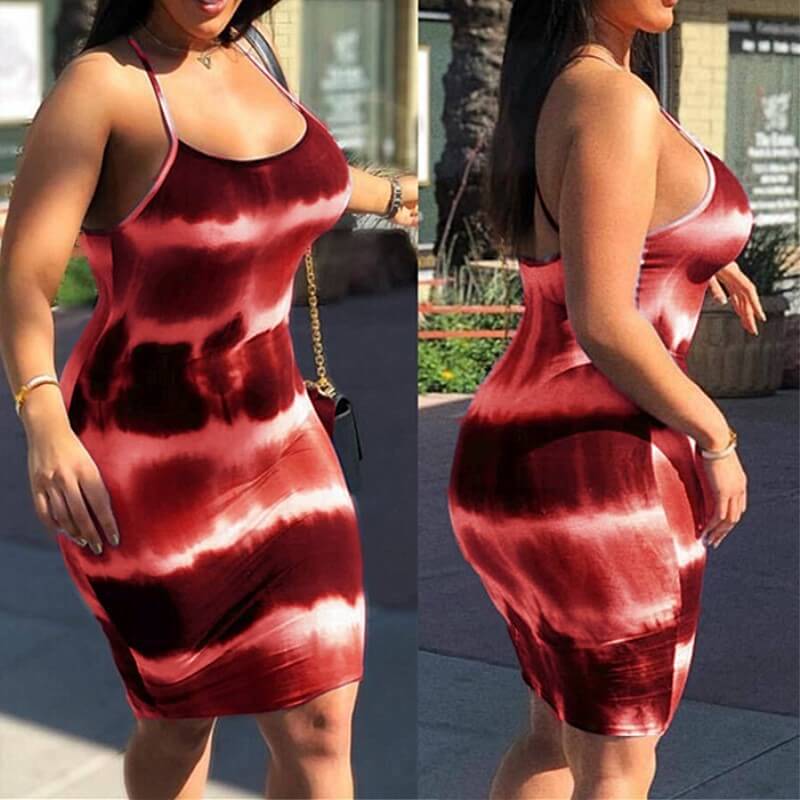 Low Cut Print Bodycon Sling Dress