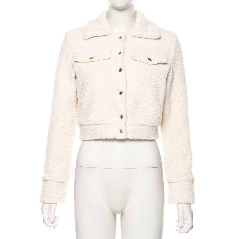 White Cropped Sherpa Jacket