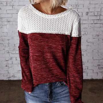 Crewneck Colorblock Hollow Knit Sweater