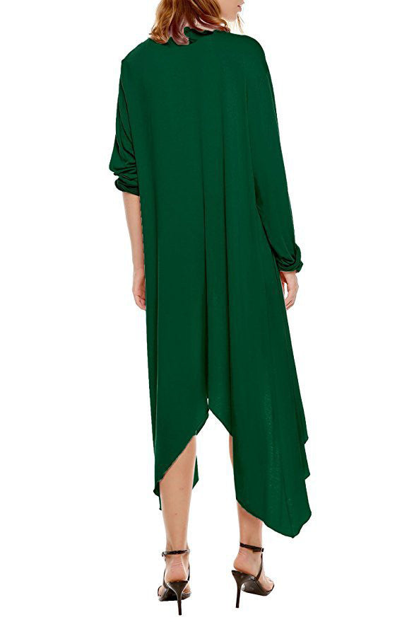 Pure Color Irregular Long Sleeves Scoop Long Cardigan