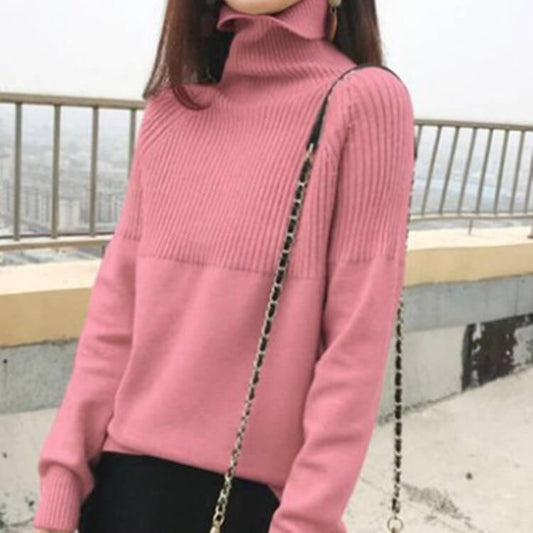 Winter Turtleneck Long Sleeve Ribbed Knit Sweater