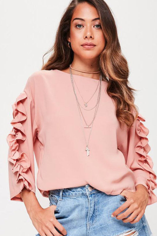 Ruffles Long Sleeves Loose Candy Color Blouse